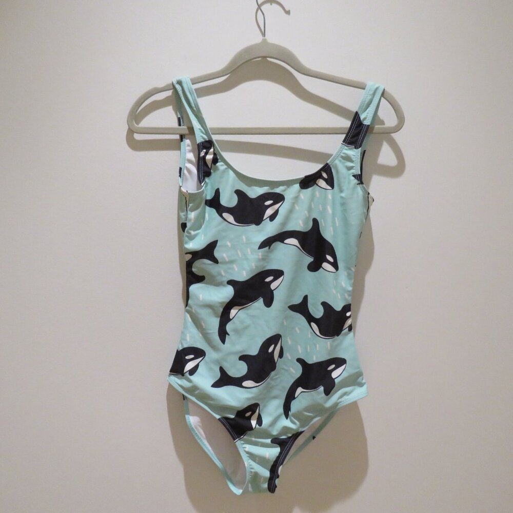 BATOKO Orca Print One Piece Swimsuit in Light Blue Whimsical Summer Stretch XS - Picture 2 of 13